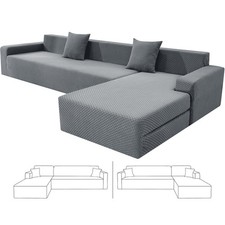 Sectional Couch Covers, Stretch Jacquard Slipcovers with Elastic Bottom for L...