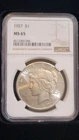 1927 Peace Dollar.       NGC  MS65