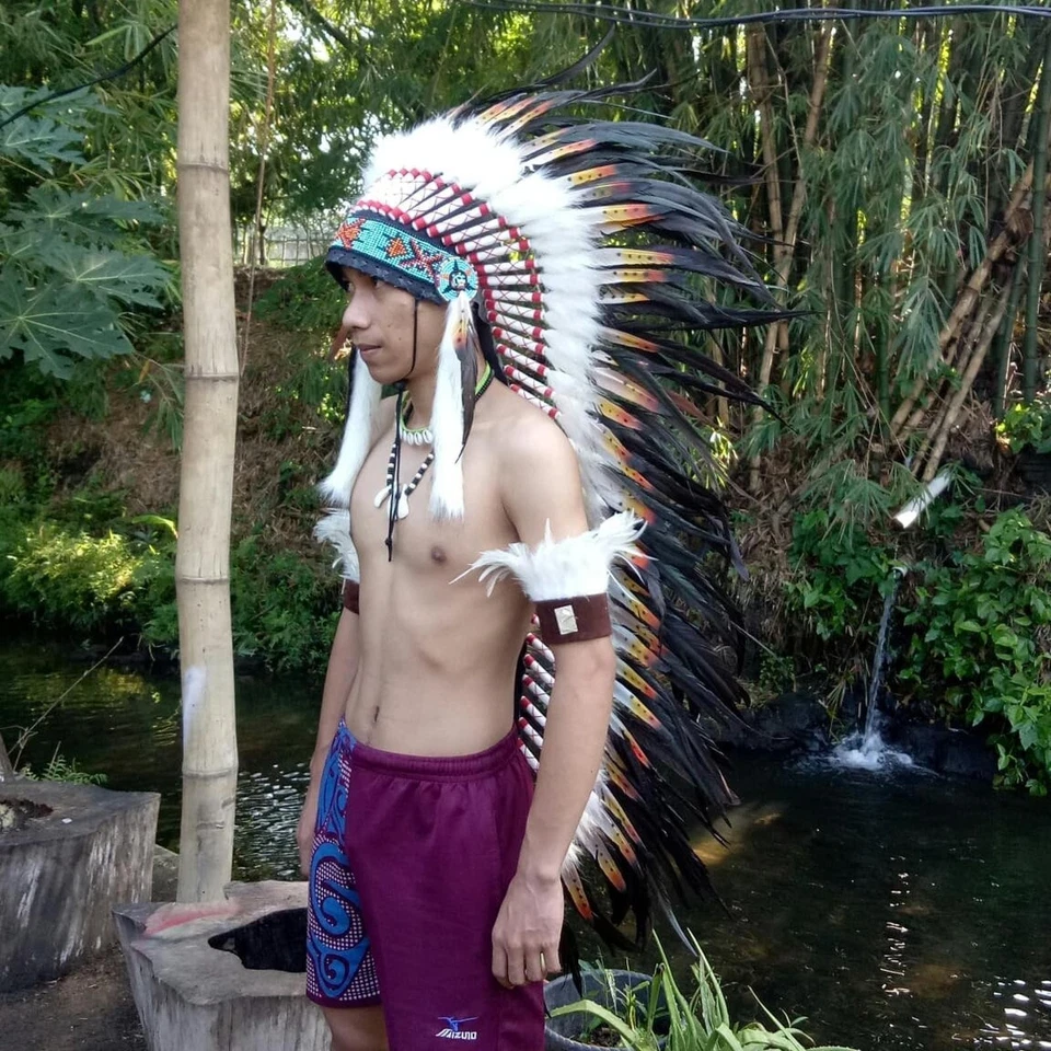 Hecho a Mano Indio Cosplay Carnaval Halloween Pluma Larga Warbonnet Tocado Sombrero Foto 2 de 4