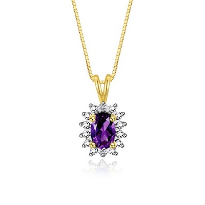 RYLOS Halo Pendant 6X4MM Oval Gemstone & Diamond Jewelry Gold Plated 18'' Chain