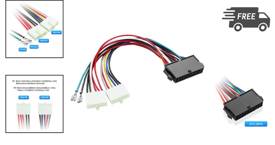 ATX to AT Power Adapter Cable 20cm 18AWG 20-Pin to Dual 6-Pin Converter - Image 2 of 4