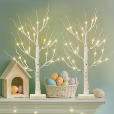 Easter Decorations Indoor,2 Pack 2 FT Birch Tree with 24 Led Lights,Easter Tr...