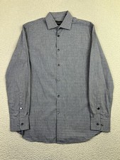 John Varvatos U.S.A. Dress Shirt Mens 15 32/33 Blue Check Slim Fit Cotton LS
