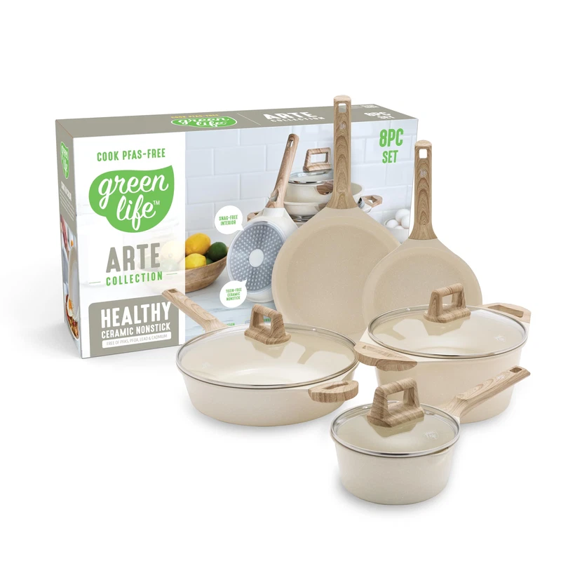 Greenlife 8 Piece Ceramic Nonstick Cookware Set Induction Suitable Non Toxic