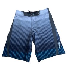 Micros Striped Gray Black Blues front Tie Board Shorts Swim Trunks Boys Size 8