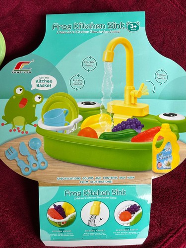 Kitchen Sink Frog Play Kitchen, Toy Accessories/Food RUNNING WATER for kids/pets