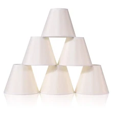 Set of 6 CREAM Linen Clip-On Chandelier Lamp Shades Empire for Candelabra Bulbs