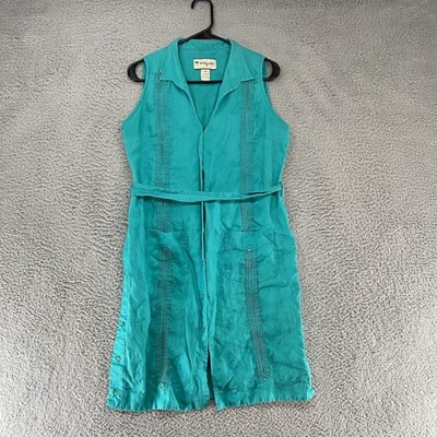 Mojito Linen Dress Womens Medium Turquoise Blue Sleeveless Belted Cruise Resort