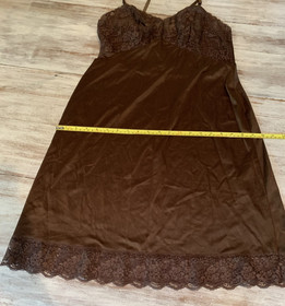 Vtg Van Raalte Chocolate Brown Nylon Full Slip Dress Lace Hem Fairy Grunge Sz 36