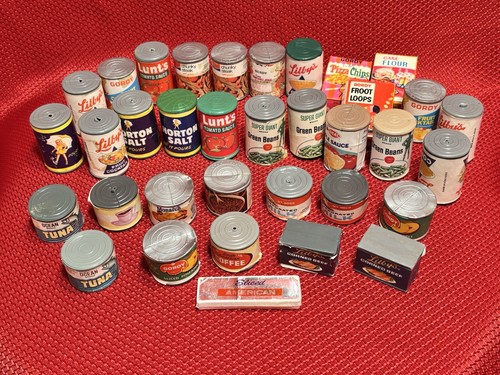 Lot of 35 Vintage Kids Pretend Play Toy Food Grocery Canned Goods Doll House