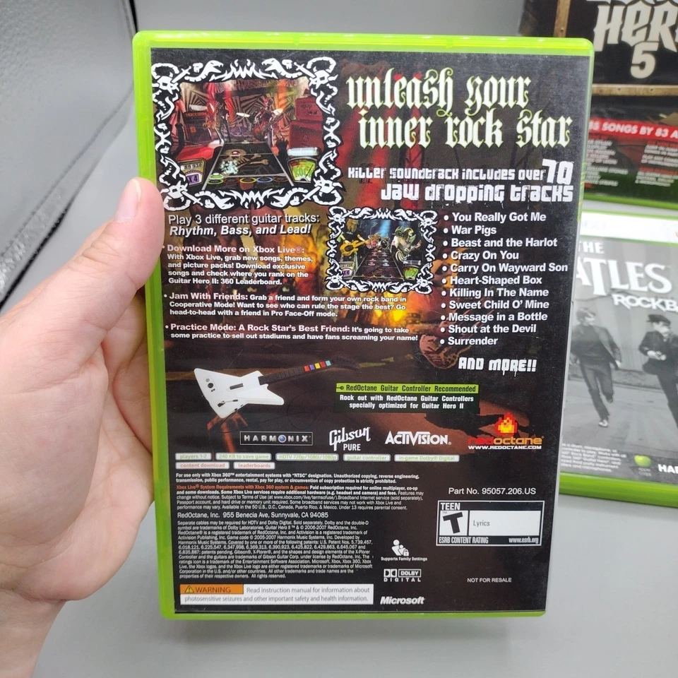 Lot of 4 Xbox 360 Guitar Hero II & 5, Rock Band 2 & Beatles Rock Band Tested - Image 3 of 4