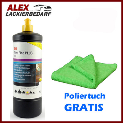 3M 80349 Perfect-it Schleifpaste Extra Fine PLUS GELB 1L + 1 Microfasertuch grün