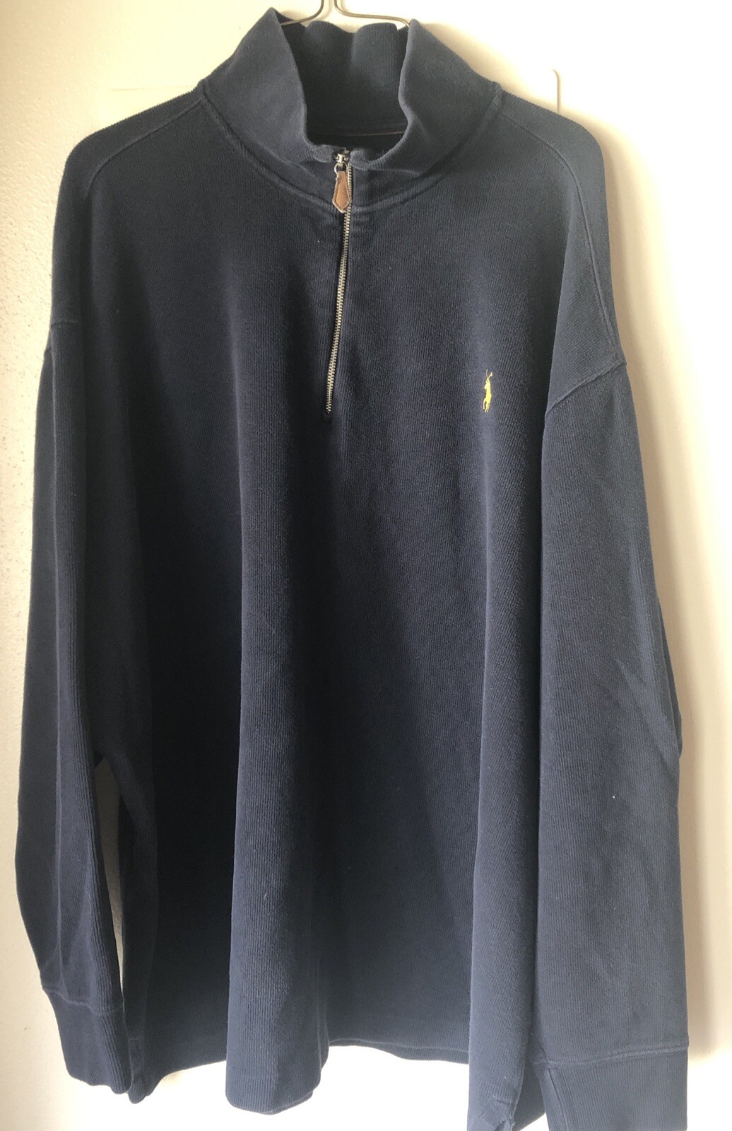 Polo By Ralph Lauren Uomo 2XB Felpa Pull Over Maglione Mezza Zip Giallo Pony