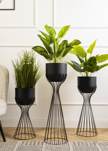 HowHomely Blumenständer Übertopf Metall schwarz rund Draht Blumensäule loft 46cm - Bild 9 von 9