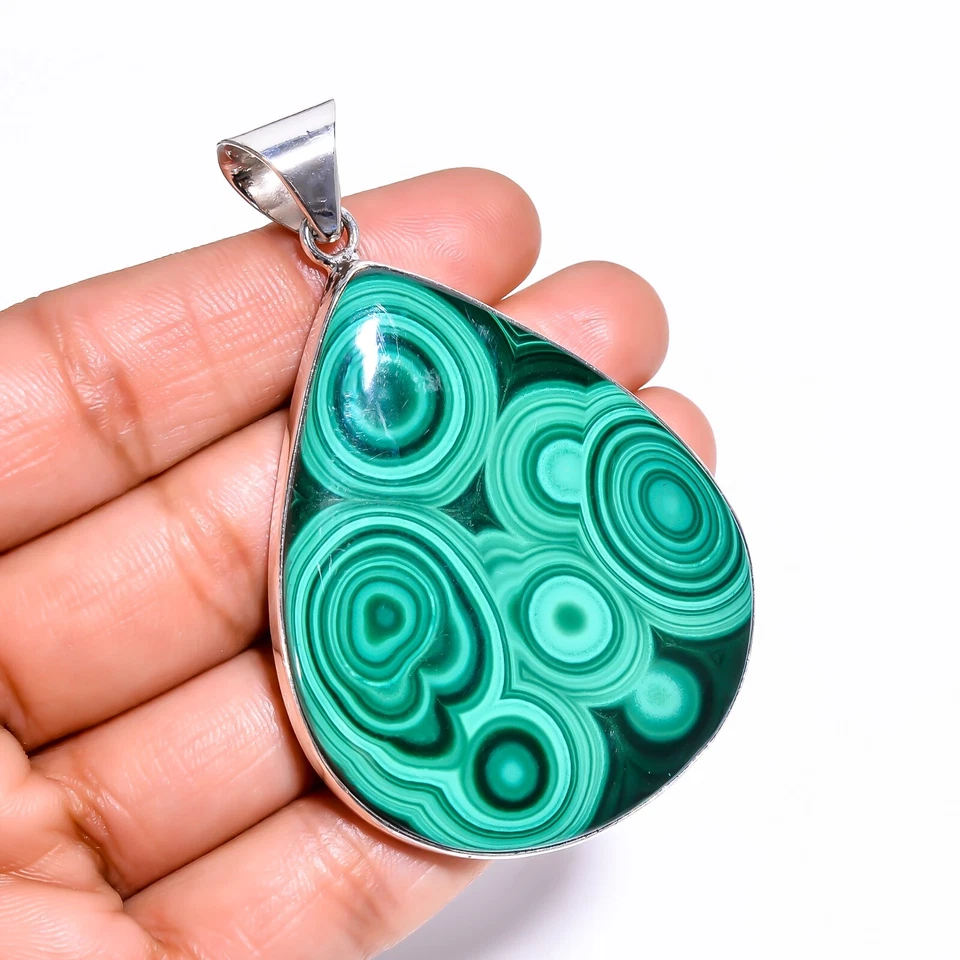 Pingente de malaquita sólido prata esterlina 925 lindo pingente de pedra preciosa A-67 - Imagem 3 de 4