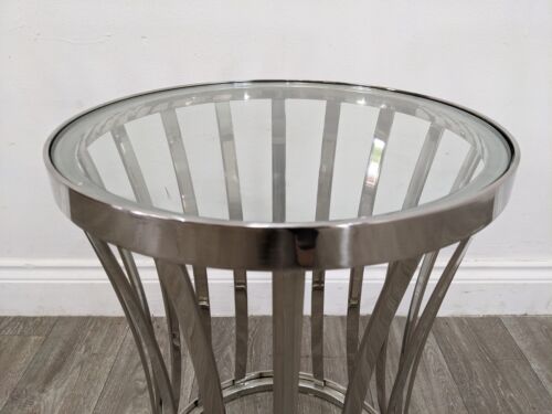 COFFEE TABLE Circular Glass Top Mirrored Chrome Side Lamp Table FREE DELIVERY - Picture 10 of 18