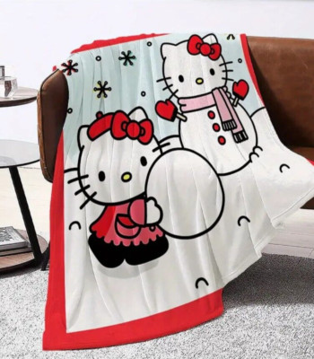 Hello Kitty Sanrio Winter Holiday Snowman Snowflake Soft Throw Red 40x60 NEW 