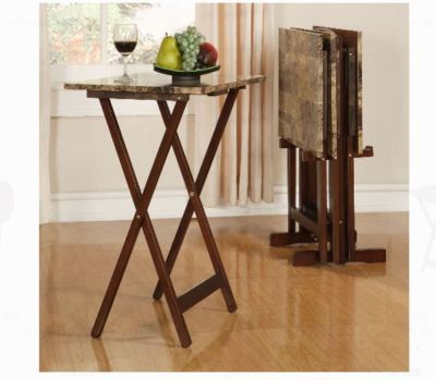Folding Tray Table Set of 4 TV Dinner Faux Marble Laptop Serving Coffee Snack  