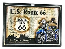 Tableau en Bois Décor BAR Atelier Pun US Route 66 Harley Davidson
