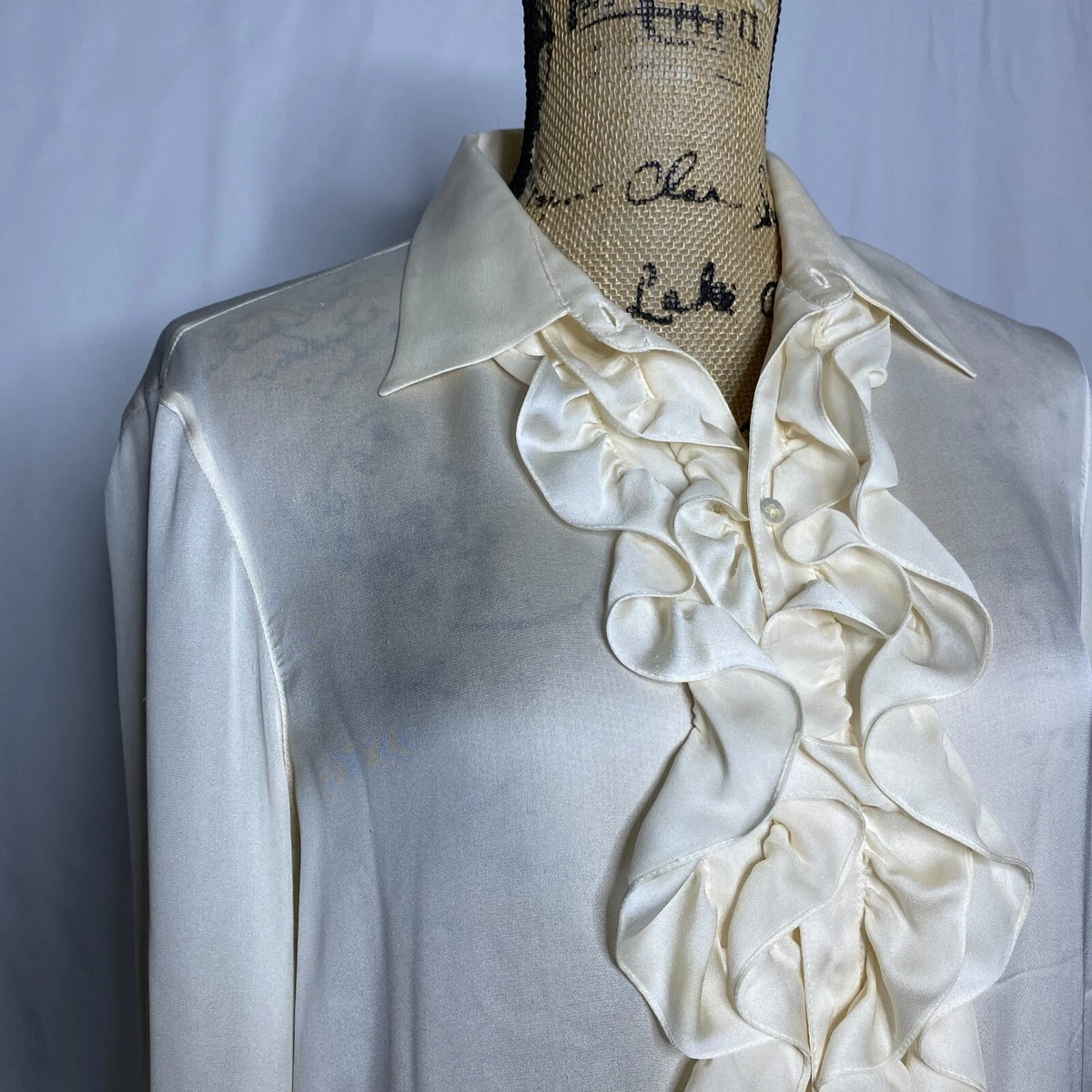 Ralph Lauren Purple Label Silk Ruffle Blouse L Ivory Cream White 4