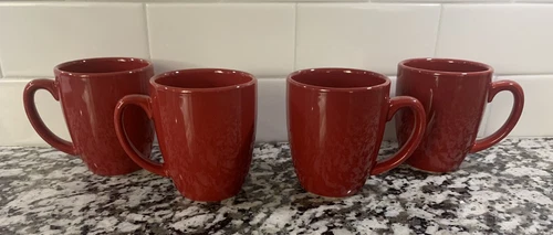 SET OF 4 CORELLE Coordinates Stoneware Crimson Red Coffee Cup Mug