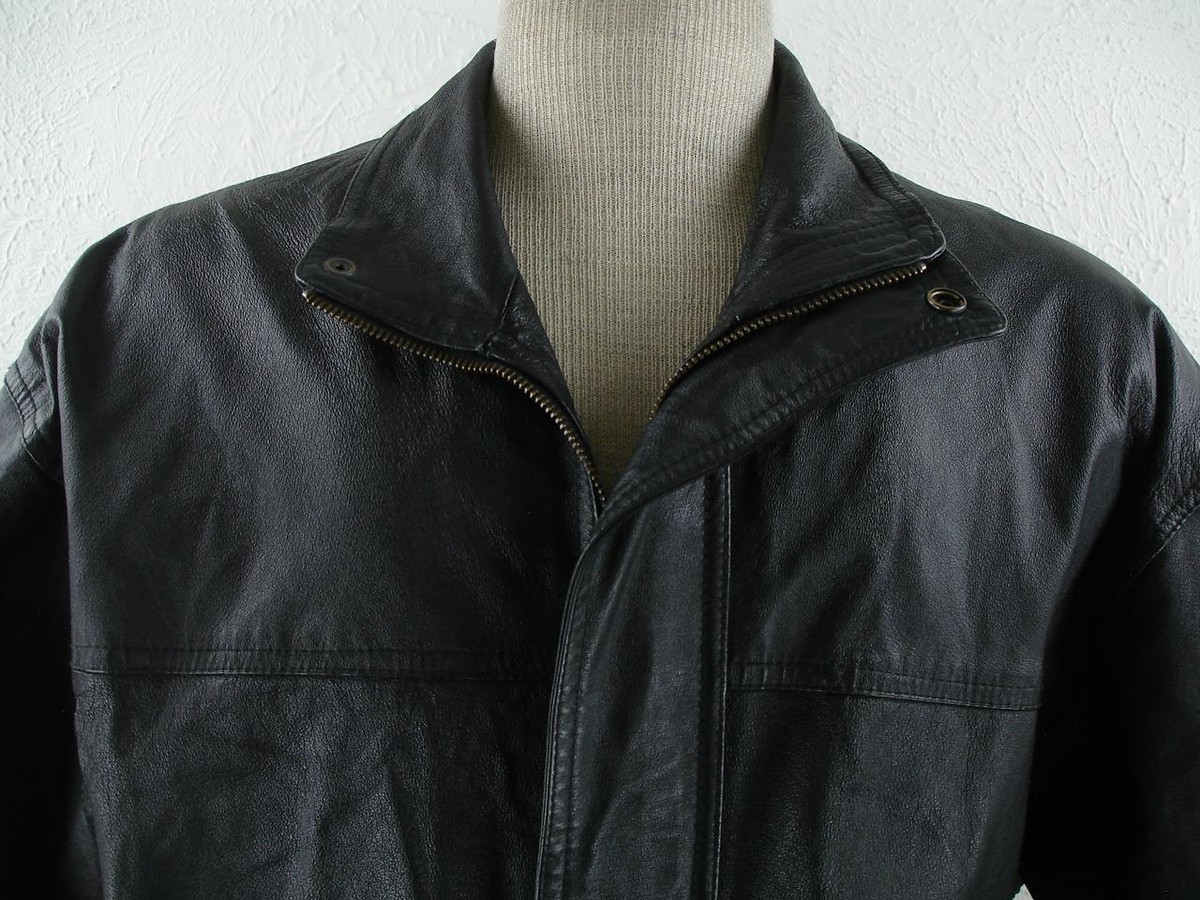 ジャケット・アウター JOHN ASHFORD Cow Leather Carcoat John Ashford Jacket Mens 2XLarge Black Leather Zip Lined