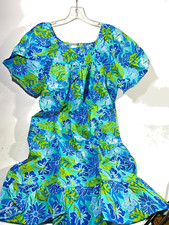 Sara Morgan Green Blue Floral MuuMuu Dress Size Medium