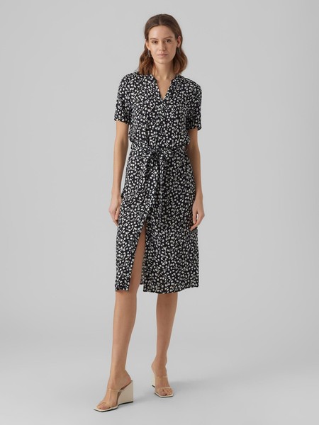 Vero Moda Damen Midi Blusen Kleid Kurzarm Dress Knopfleiste & GüRtel Vmvica Neu-image