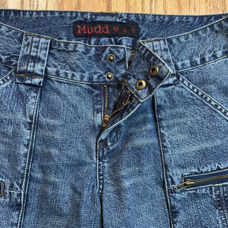 VINTAGE Y2K Mudd Jeans Size 13  Blue Denim Baggy Straight Buttons Zippers - Image 2 of 4