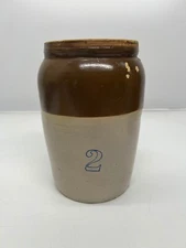 Antique Vtg 2 Tone Stoneware Crock #2 Gallon Butter Churn W/ Lid No Dasher