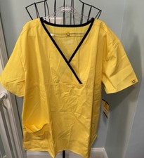 WonderWink Origins Women's Charlie Y-neck Scrub Top Yellow Extra Large XL Wrap