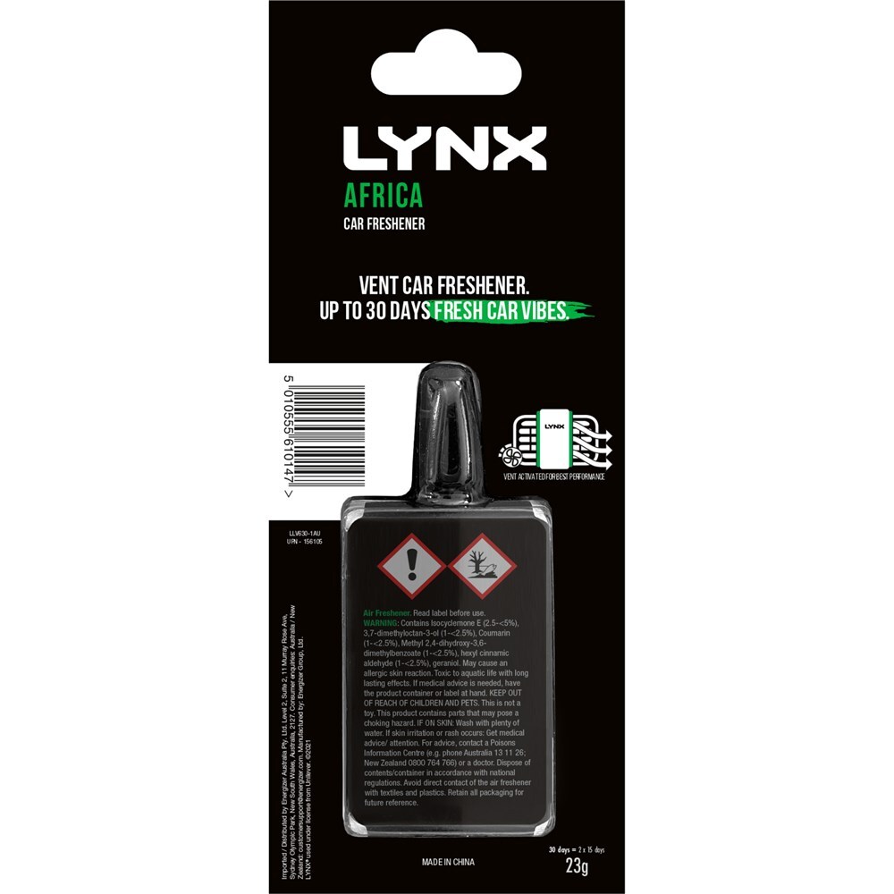 Lynx Vent Clip Air Freshener Africa (Single) E303523100 eBay