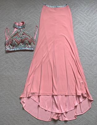 open lace back dress PolyUSA 9754 Long Prom Dress Pink / XLarge
