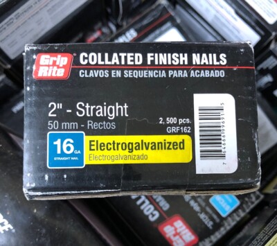 (BOX OF 2500) 2'' Grip-Rite 16 Gauge 50 mm Straight Collated Finish Nails