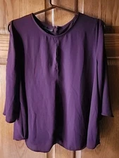 Attention Womens Sz L Cold Shoulder Plum Purple Sheer Blouse