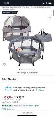 Hiccapop MiniPod Travel Baby Bed and Dome for On-the-Go 0-9 Month Open Box 