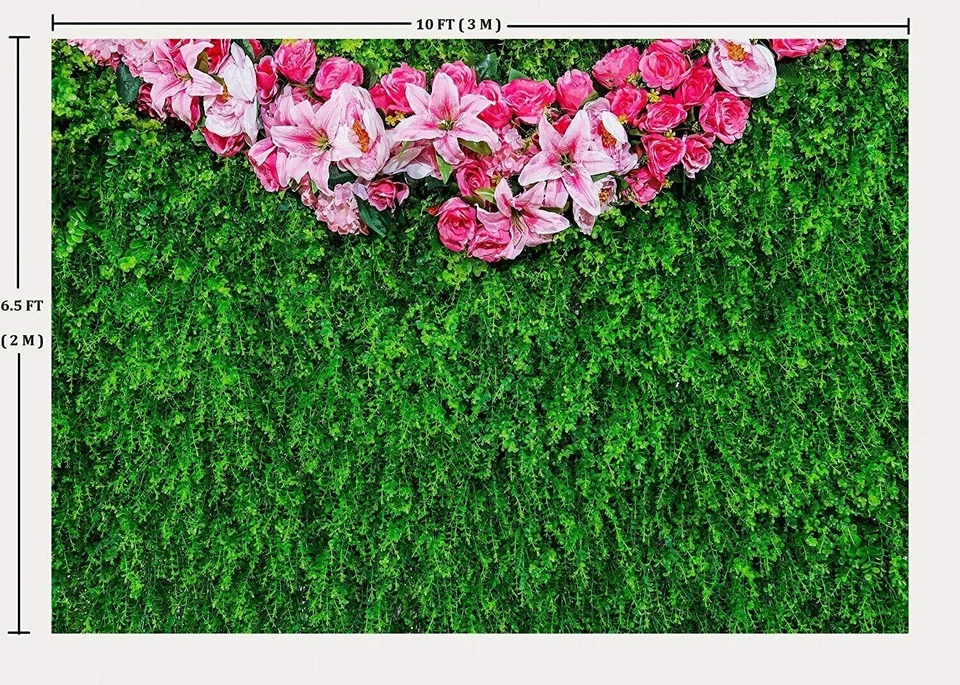 Greenery Backdrop 6.5 x 10ft w/Flowers Green Leaf Pink Flower Photo Backdrops - Image 2 of 4