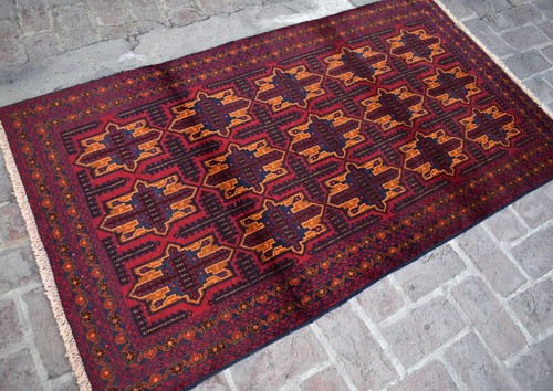 Red Hand Knotted Afghan Tribal Baluchi Area Rug 4x6 Geometric Turkish Wool Rug
