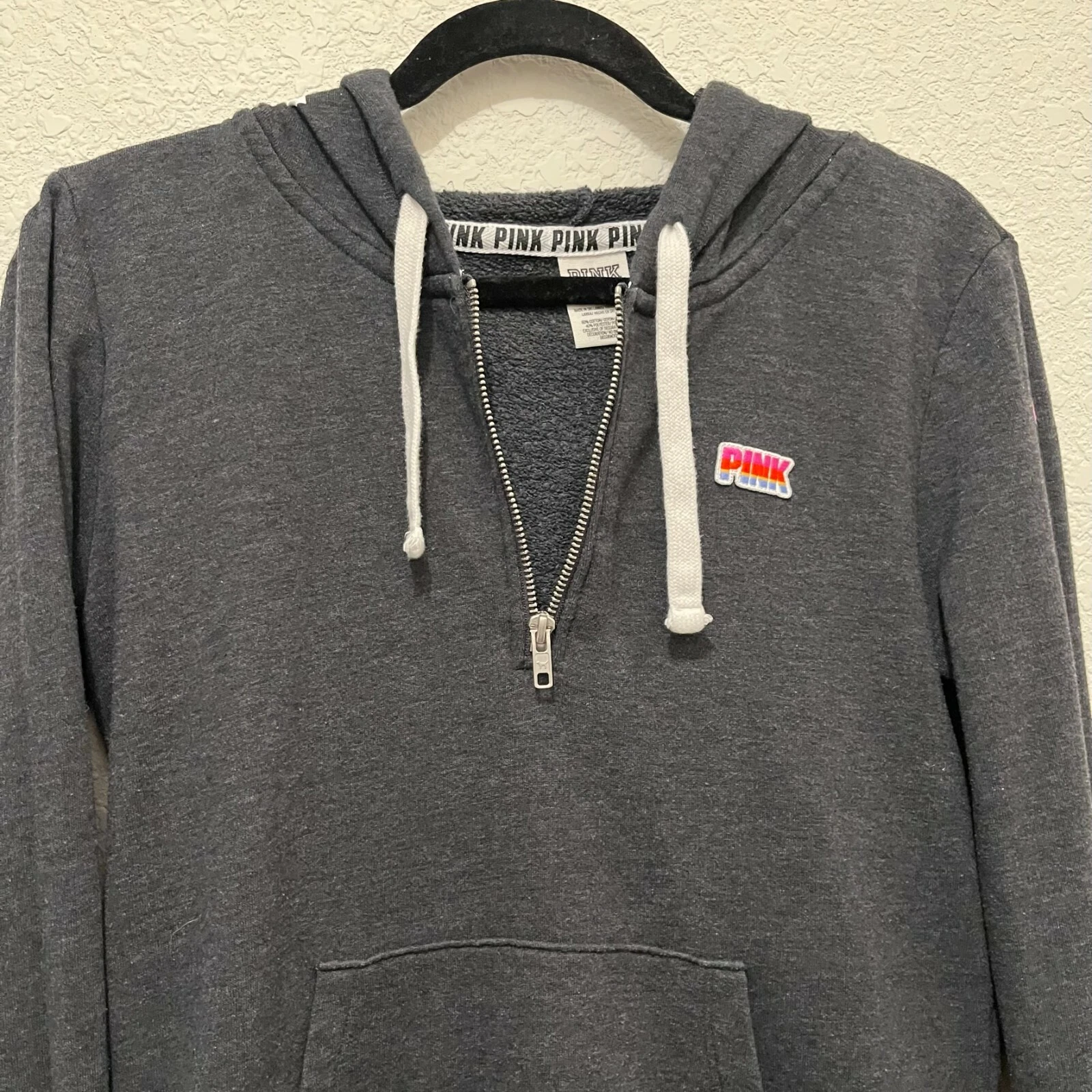 victoria-secret-vs spellout logo pullover 1/4 zip hoodie