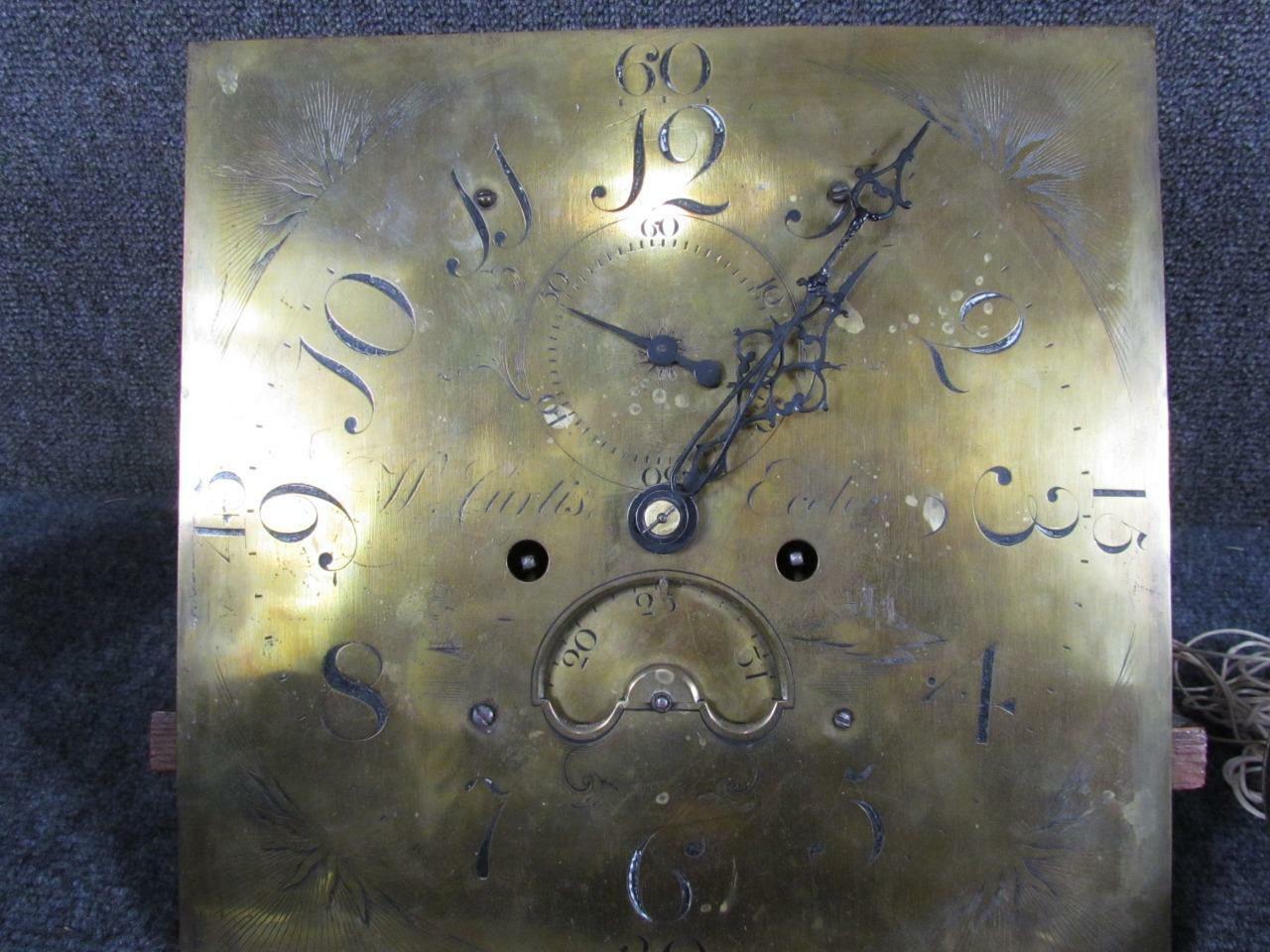 ANTIQUE W.CURTIS EXETER ENGLISH BRASS TALL CASE GRANDFATHER CLOCK FACE