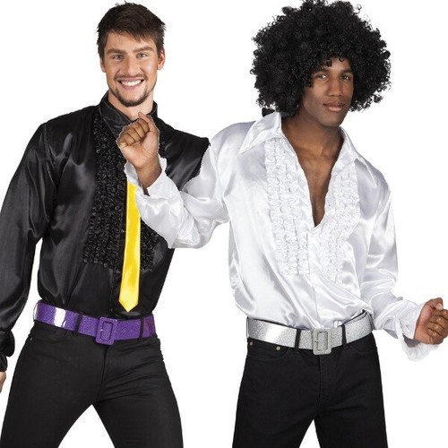 70er Jahre Rüschenhemd Satin Lila – Größe M/L (48-52), Für Karneval & Mottoparties