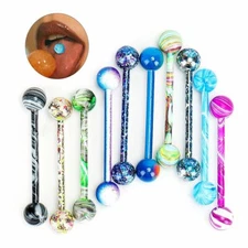 Set of 10 Stainless Steel Ball Barbell Tongue Rings Nipple Piercing Body Jewelry