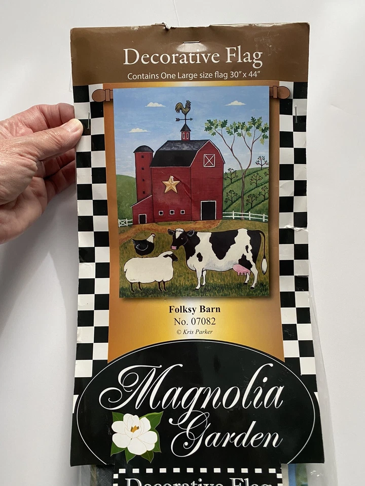 Bandera de jardín de patio 30” x 44” Folksy Barn #07082 vaca lechera oveja pollo ¡NUEVO! Foto 3 de 4
