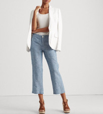 NEW Lauren Ralph Lauren Women's Linen Blue Chambray Wide Leg Pant Size 16 - 125