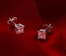 Genuine silver hallmarked square cut DG created diamond 5mm stud earrings 