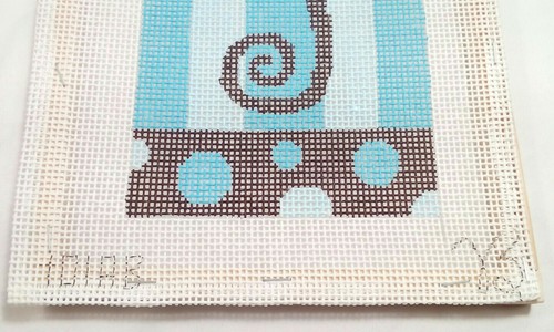 JB needlepoint canvas HP handpaint #101 J initial 10m stripe dot turquoise black - Picture 2 of 5