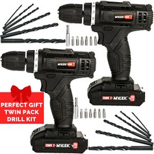Mylek Cordless Drill 18V Driver Screwdriver Set Kit Li-Ion Battery Twin DIY Pack