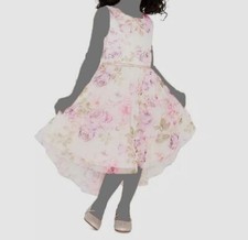 Rare Editions Kids Girl's Pink Floral Embellished Round Neck Dress Size 5