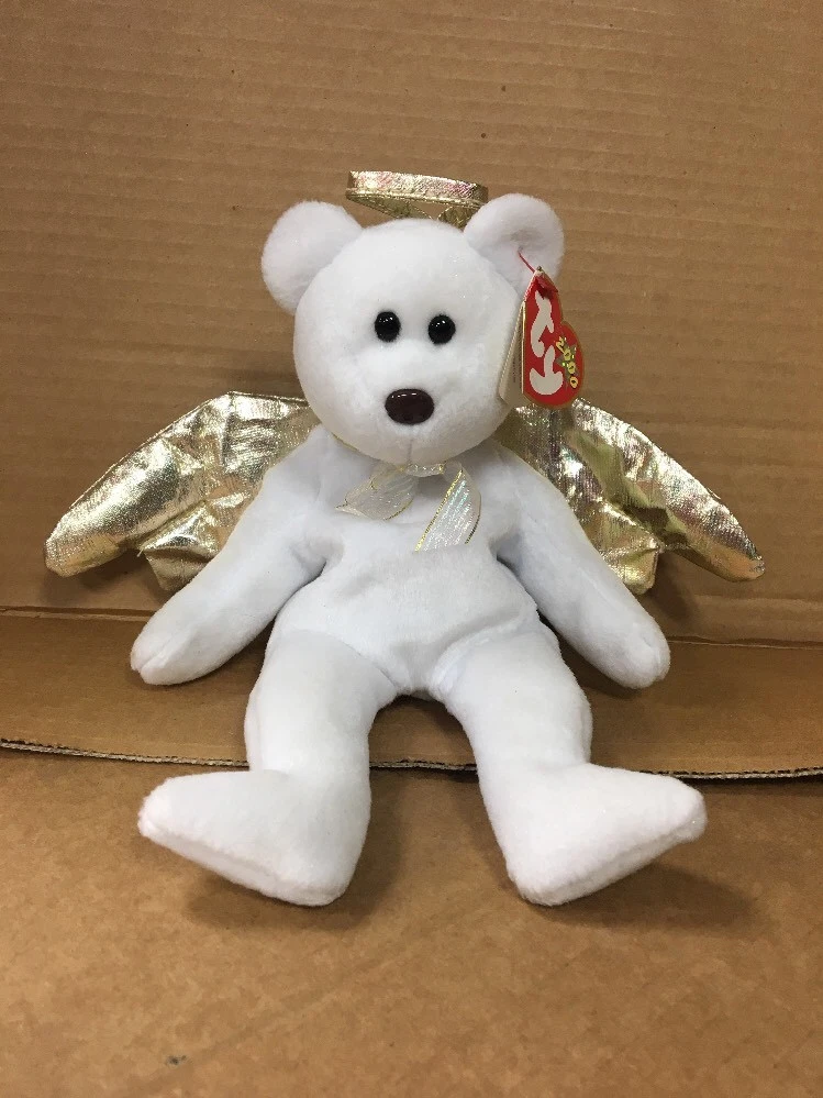 Rare TY Beanie Baby Babies Angel Bear HALO 2 II 2000 Error Nose Brown