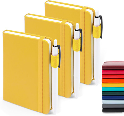 Feela 3 Pack Pocket Notebook Journals with 3 Black Pens, A6 Mini Cute Small Jour